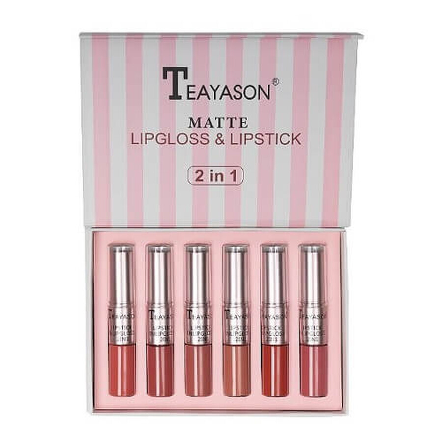 Set van 6 matte lippenstiften, Teayason, 2 In 1, 02