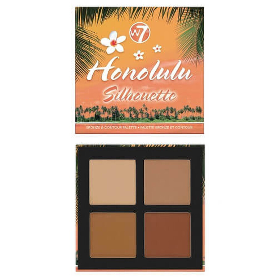 Bronzing powder palette, W7, Honolulu Silhouette Bronze & Contour, 4 shades