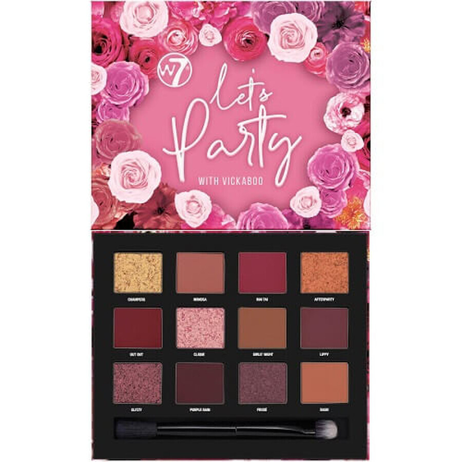 Palette di ombretti, W7, Let's Party, Vickaboo Pressed Pigment, 12 tonalità