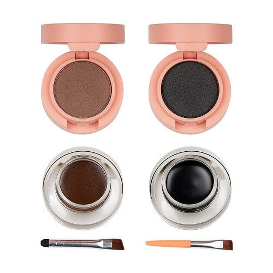 Eyebrow and gel eye shadow kit, Kiss Beauty, Peach, Eyebrow & Gel Eyeliner, 2 application brushes included
