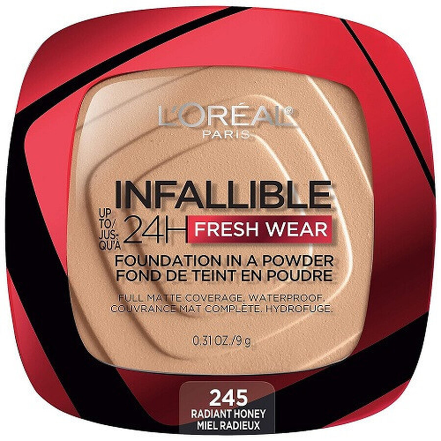Gezichtspoeder, Loreal, Infallible 24H Fresh Wear, Foundation in een poeder, 245 Stralend honing, 9 g