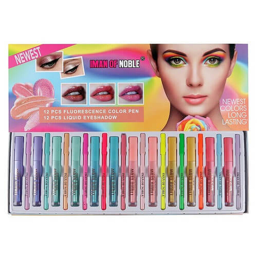 Set de 12 rouges à lèvres et 12 crayons pour les yeux, Iman of Noble, Fluorescent