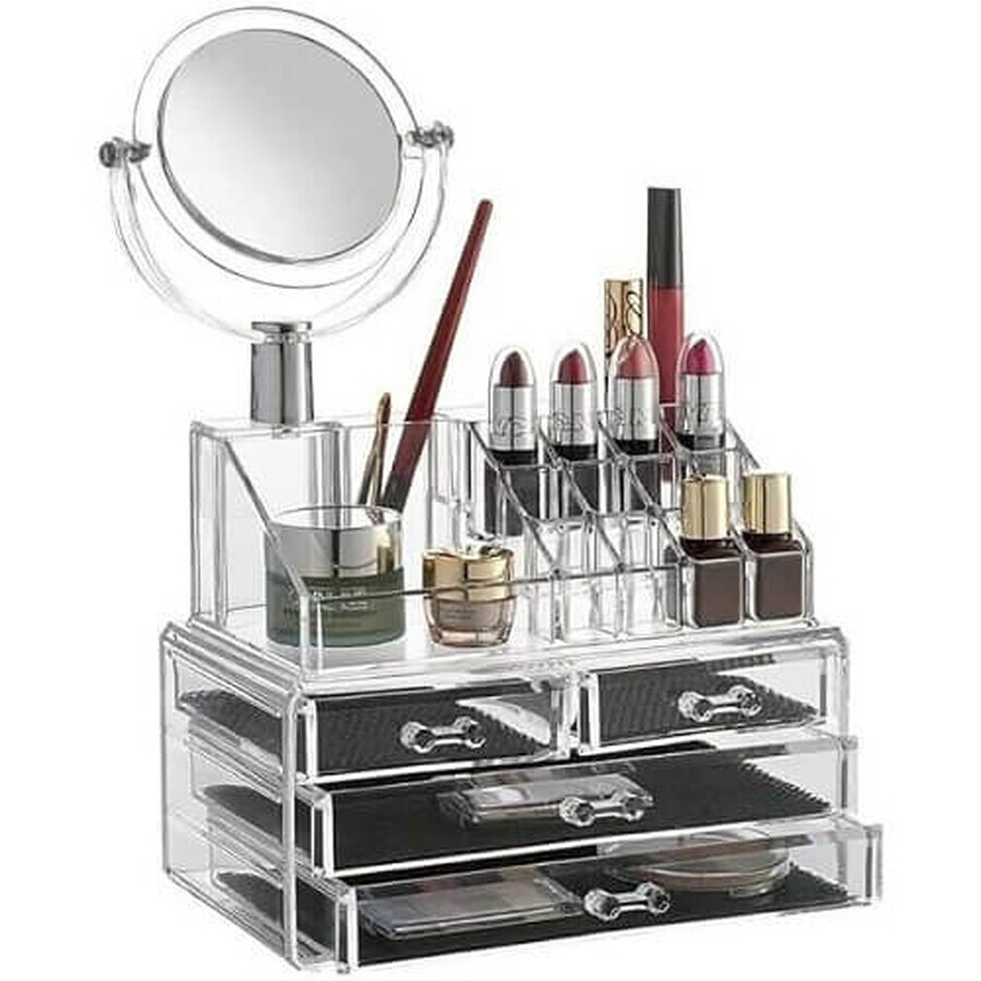 Organizador de Cosméticos, Maquillaje, Espejo, 3 Cajones, 16 Compartimentos