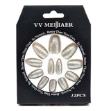 Set of 12 False Nails with Glitter, VV Meijiaer, Silver