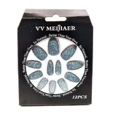 Set of 12 False Nails with Glitter, VV Meijiaer, Green