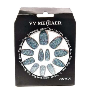Lot de 12 faux ongles pailletés, VV Meijiaer, vert