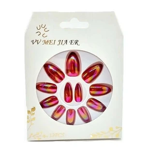 Set de 12 uñas postizas de espejo, VV Meijiaer, Rojo