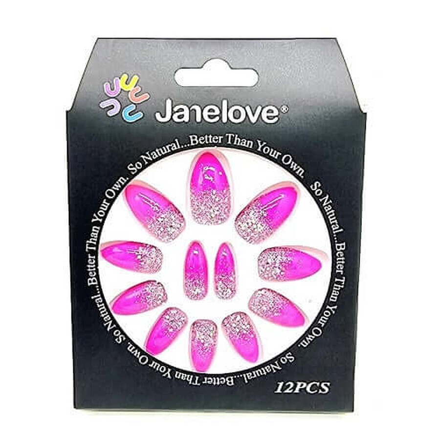 Acquista Set di 12 unghie finte degradate con glitter, Janelove, fucsia Set di 12 unghie finte degradate con glitter, Janelove, fucsia