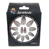 Set aus 12 falschen Degradierungsnägeln mit Glitter, Janelove, Grau