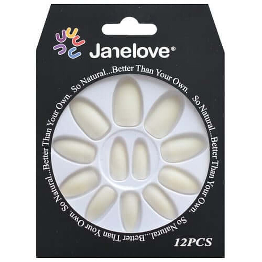 Set of 12 false nails with matte appearance, Janelove, Matte, White