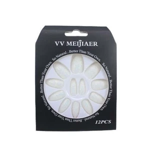Set de 12 uñas postizas de purpurina, VV Meijiaer, Sidefat blanco