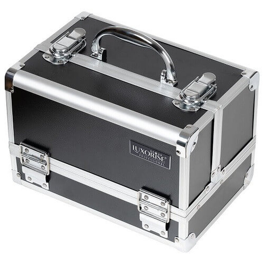 Luxorise Neceser de Maquillaje, Aluminio, con Espejo, Negro