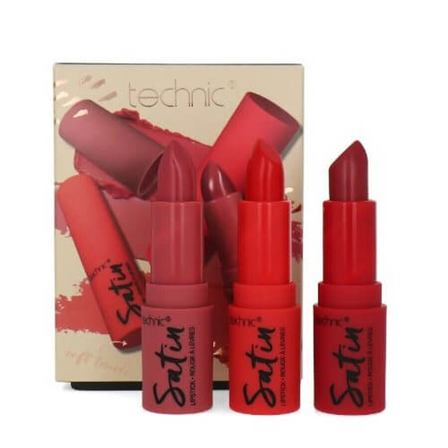 Set of 3 Lip Lipsticks, Technic, Satin, Vegan
