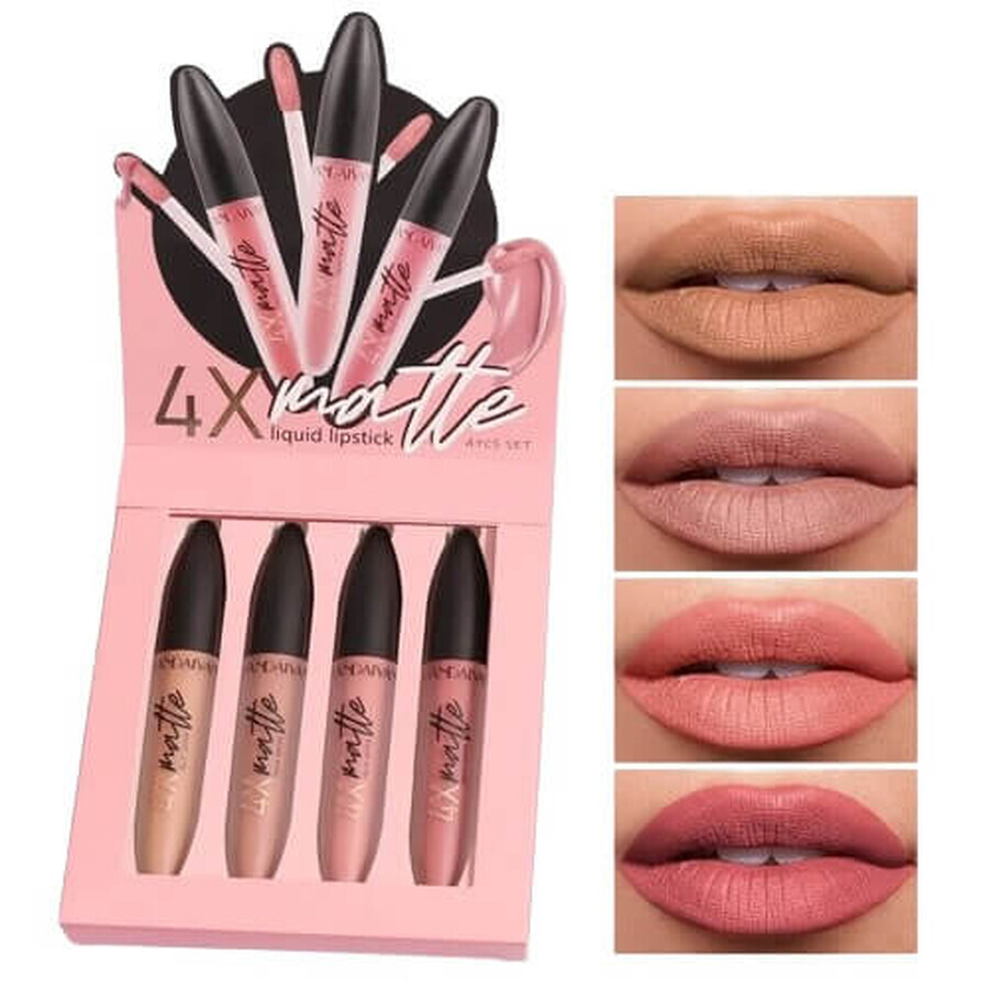 Set of 4 Liquid Lipsticks, Handaiyan, Matte, 4 x 2.5 ml, A