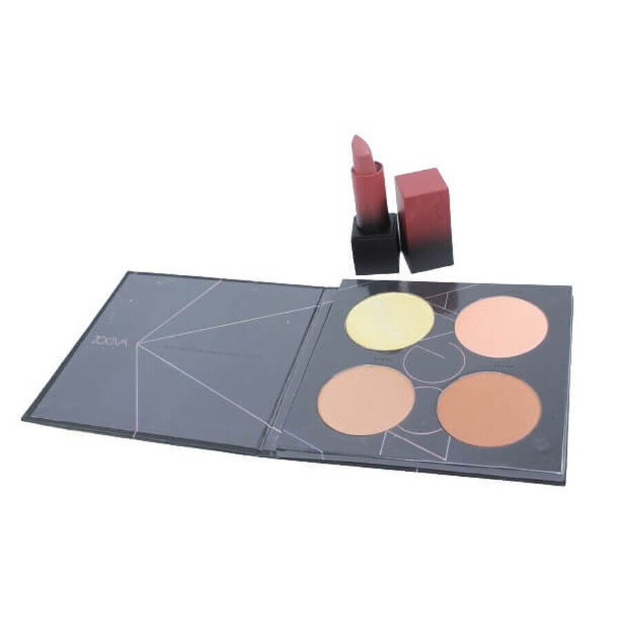 Makeup set with small flaws, 4 Zoeva illuminators and Huda lipstick