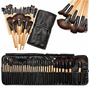 Set de 32 pinceaux de maquillage Fraulein38 en bois naturel + sac de rangement