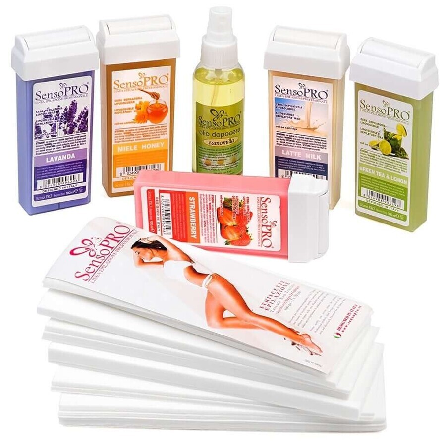 Kit di depilazione SensoPro cera 5 ricariche + olio + strisce