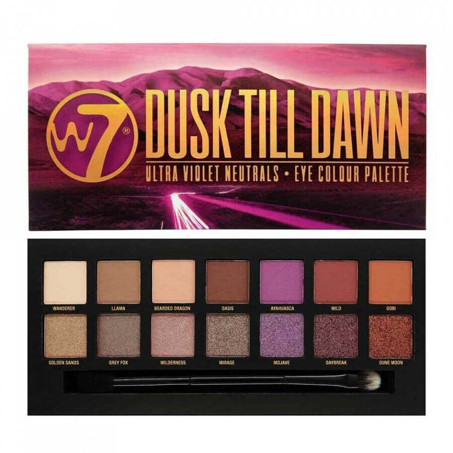 Palette d'ombres à paupières W7 Dusk Till Dawn Ultra Violet Neutres, 14 couleurs
