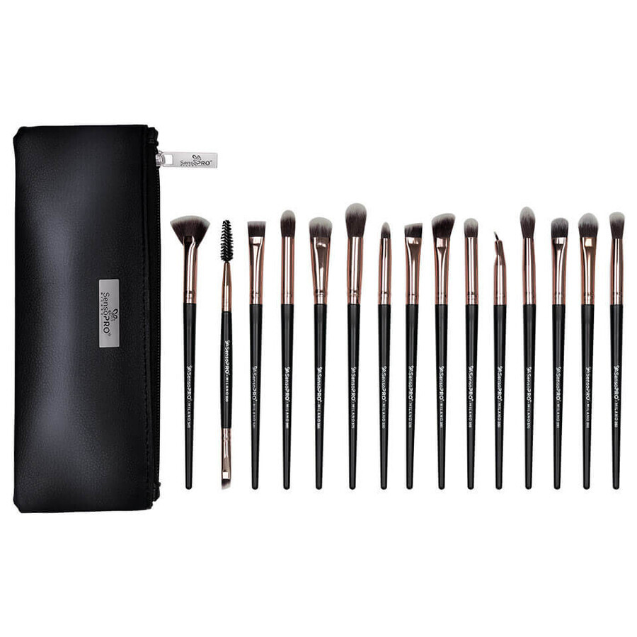 Set de 15 pinceaux de maquillage Senso Pro Milano Noir Rose Or + sac