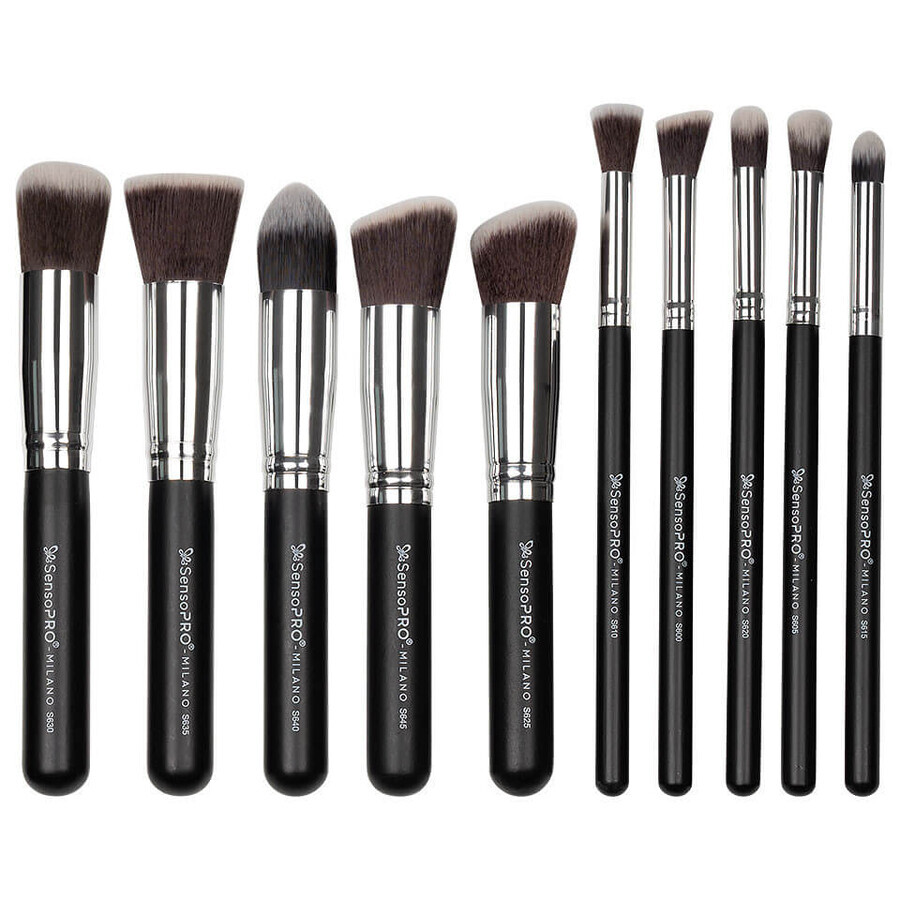 Set of 10 make-up brushes, SensoPRO, Black, case included