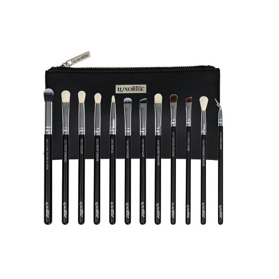 Set di 12 pennelli per il trucco, Luxorise, argento, borsa inclusa