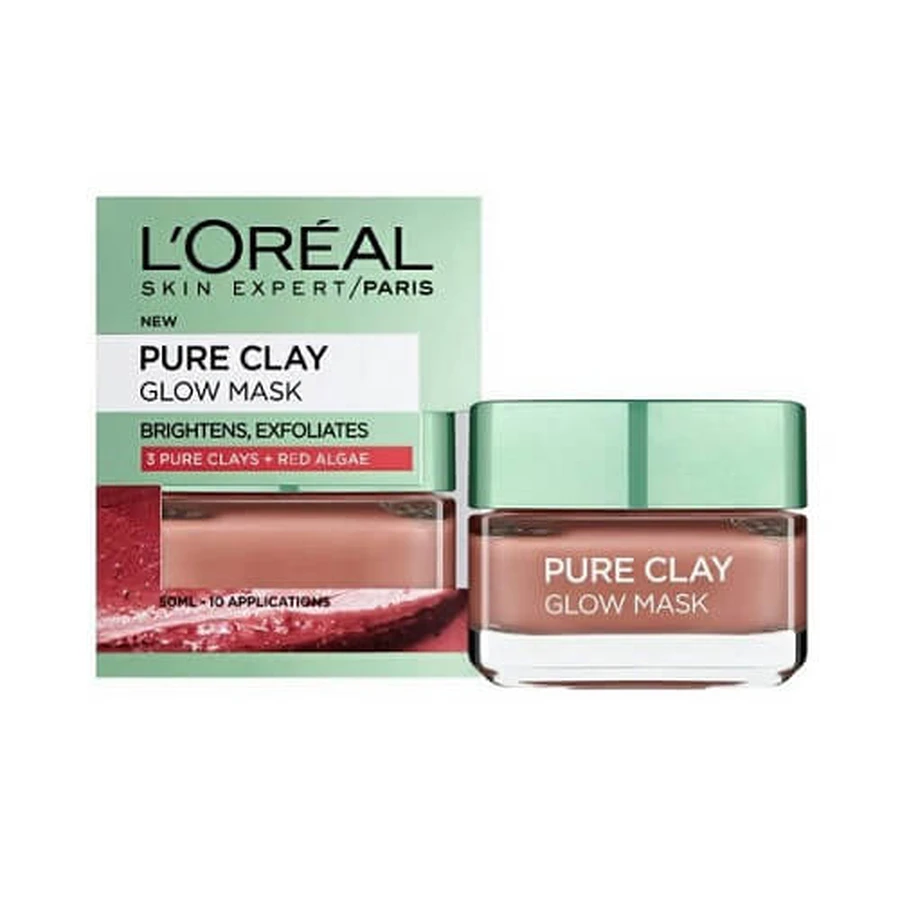 Peeling-Gesichtsmaske zur Glättung des Teints, Loreal, Pure Clay Mask, Rotalgen, 50 ml
