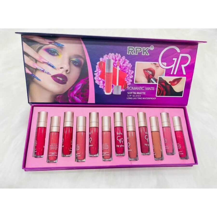 Set of 12 long-lasting lipsticks, Golden Rose, RPK Romantic Matte, 01