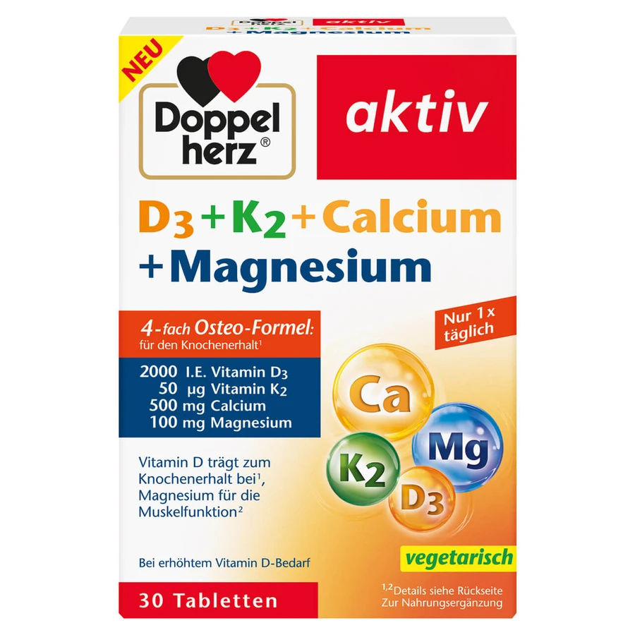 D3 + K2 + Calcium + Magnesium Aktiv, 30 Tabletten, Doppelherz