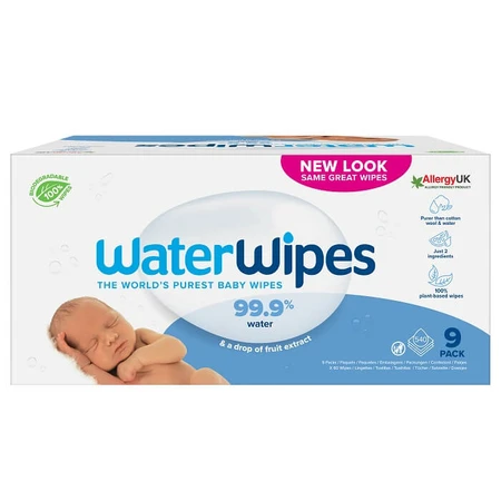 Biologisch afbreekbare vochtige doekjes voor baby's, 9 x 60 stuks, WaterWipes