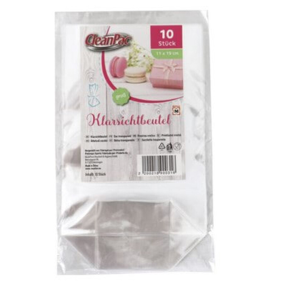 CleanPac, Sacchetti trasparenti, 11x 19cm, 10 pezzi