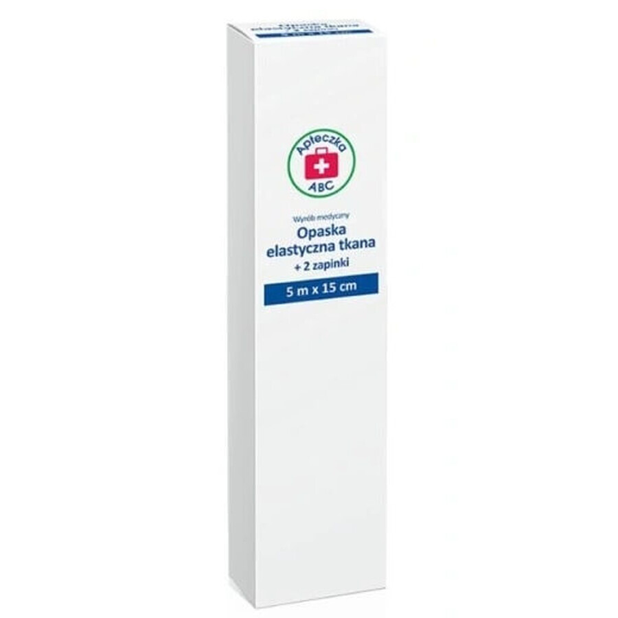 Elastisch verband, geweven ABC Eerste Hulp Kit, 5m x 15cm + 2 sluitingen, 1 stuk