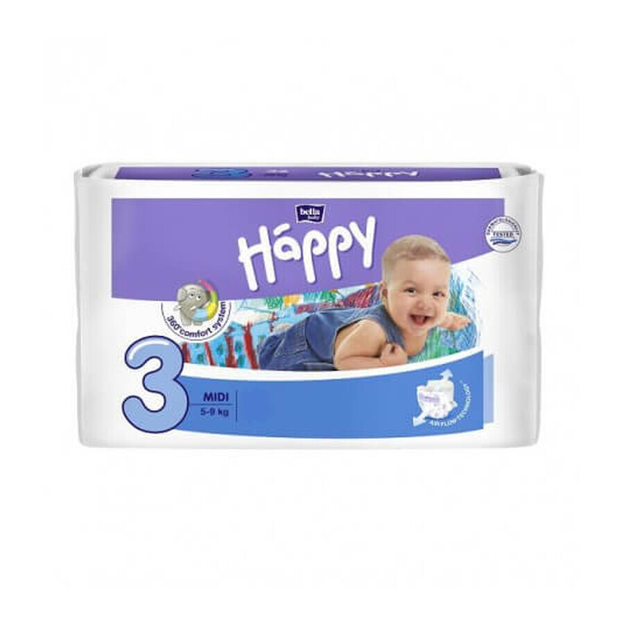 Couches Bella Happy, taille 3, MIDI, 5-9kg, 52 pcs - A plus long terme !