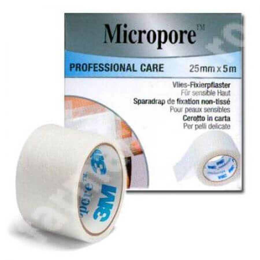Micropore zelfklevend tape met papieren achterkant, 25 mm x 5 m, 3M