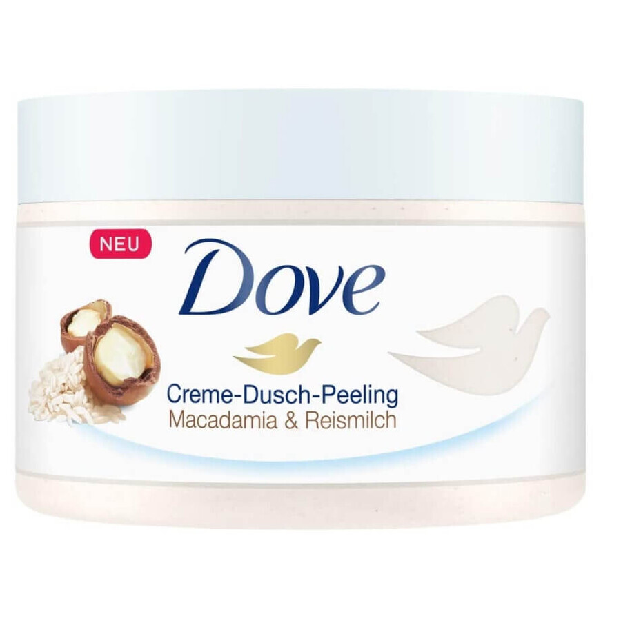 Dove, Loțiune exfoliantă pentru duș, lapte de macadamia și orez, 225ml