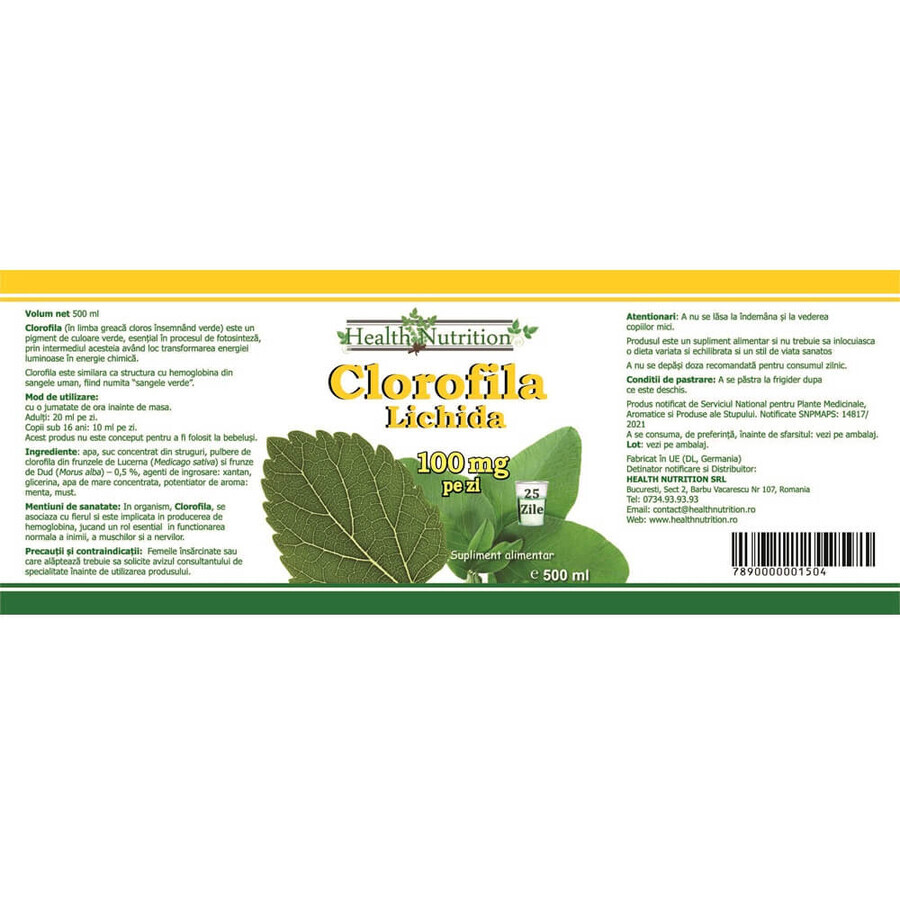 Biologisch chlorofylsap, 500 ml, Health Nutrition