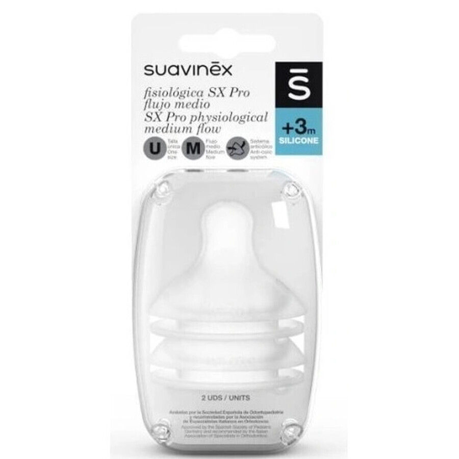 Suavinex, tettarelle per biberon SX Pro +3m, 2 pezzi