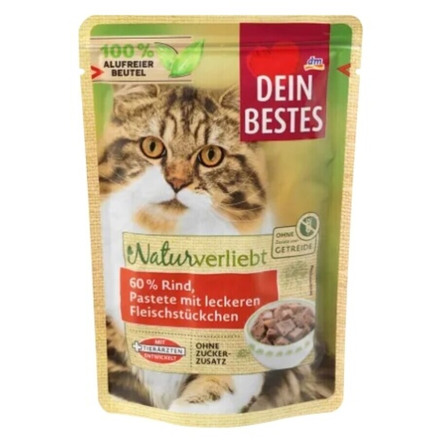 Dein Bestes, Katzennassfutter, 60% Rindfleisch mit leckerem Kaviar, 85 g