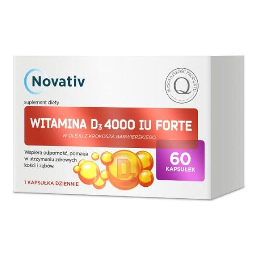 Novativ Vitamin D3 4000 IU Forte, 60 Kapseln - Langfristige Anwendung!