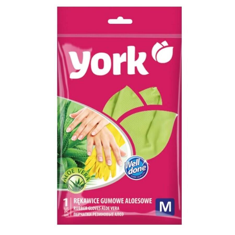 York, Rubber gloves, aloe vera, size M, 1 pair