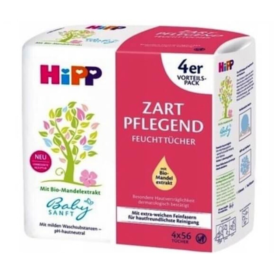 Hipp, wet wipes, pink, 4 x 56 pcs