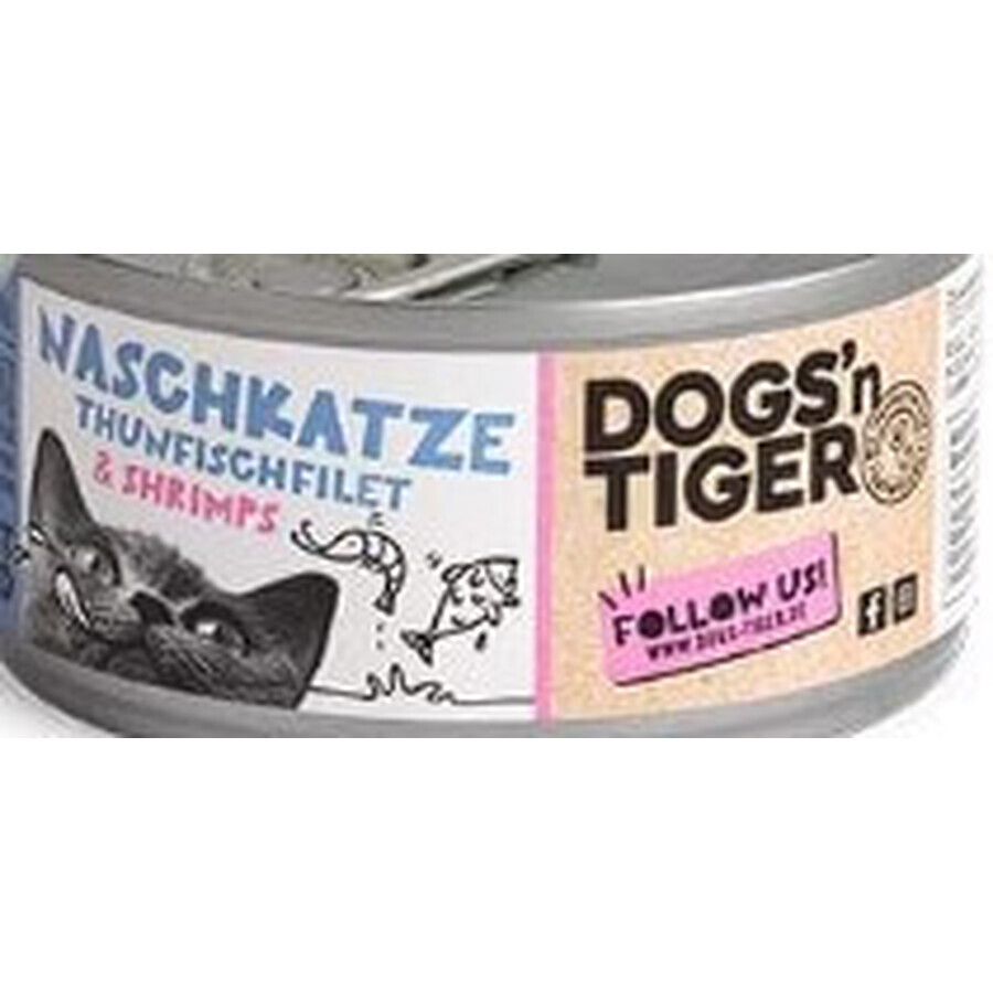 Dogs n Tiger, Cibo umido per gatti, pesce e gamberetti da ingrasso, 70g