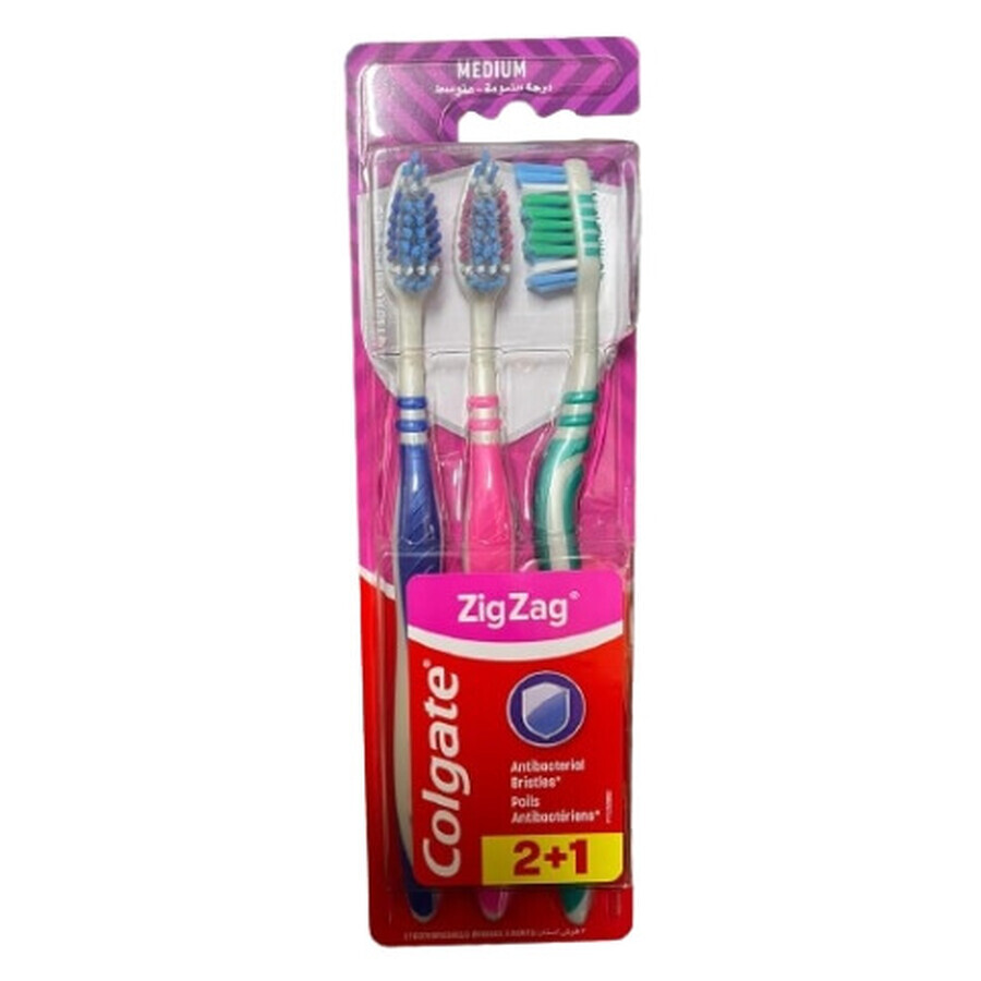 Buy Colgate ZigZag toothbrush, medium, 3 pieces Colgate ZigZag toothbrush, medium, 3 pieces