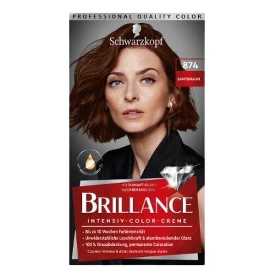 Schwarzkopf, Brilliance. Crema colorante, Samtbraun 874, 1 pz.