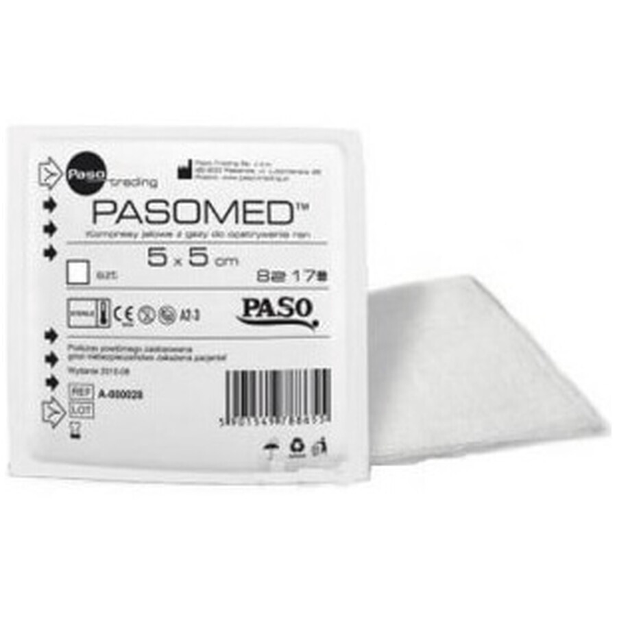 Self-adhesive pads, Pasomed, 17 threads, 8 layers, 5cmx5cm, 3 pieces - Long lasting!