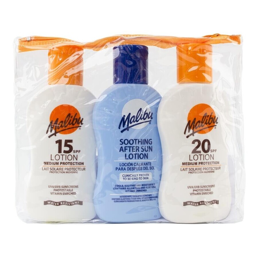 Cumpără Malibu Travel Pack SPF15 100ml + SPF20 100ml + Loțiune după plajă 100ml Malibu Travel Pack SPF15 100ml + SPF20 100ml + Loțiune după plajă 100ml