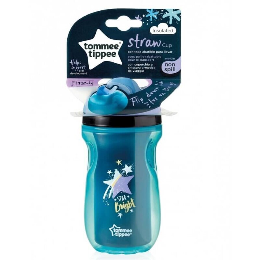 Tommee Tippee Tazza di paglia con bicchiere a goccia 12m+ Ragazzo, 260ml