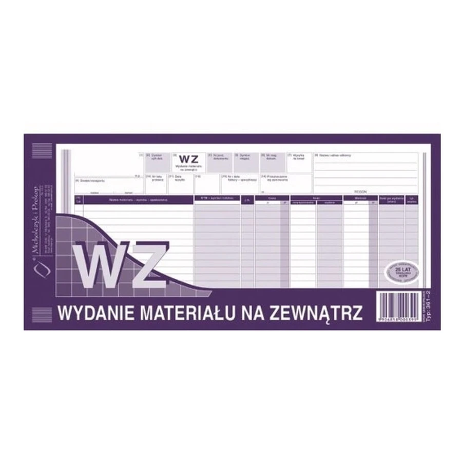 Delivery note for external material A3, 80 sheets