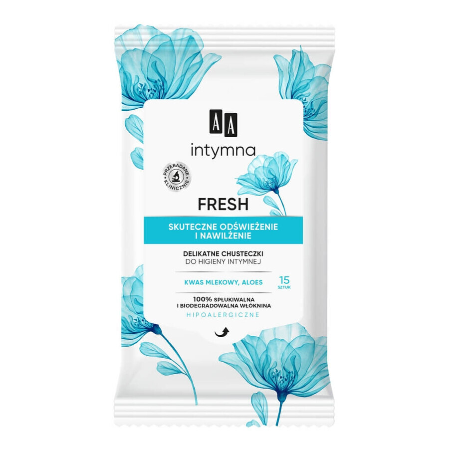 Boutique AA Fresh Lingettes douces pour l'hygiène intime, rafraîchissantes et hydratantes, 15 pcs AA Fresh Lingettes douces pour l'hygiène intime, rafraîchissantes et hydratantes, 15 pcs