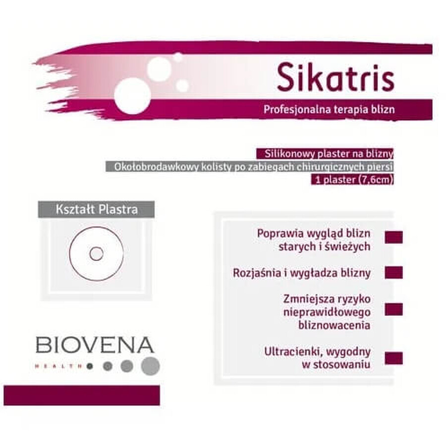Sikatris, cerotto in silicone per cicatrici, circolare pervinca 7,6 cm, 5 pz - A lungo termine!