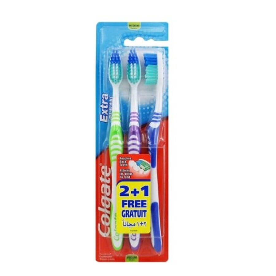Colgate, Extra Clean, Toothbrush, medium, 3 pieces